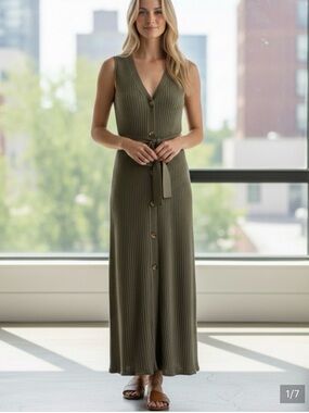 Magaschoni Cream Sleeveless Button-Front Maxi Dress